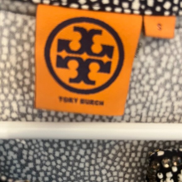 Tory Burch Blue & White Silk Beaded Print Blouse Tunic Top S - Picture 8 of 8